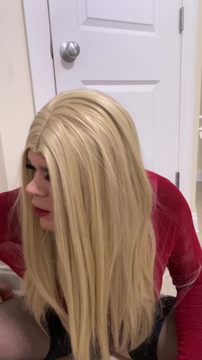 Sexy Crossdresser trans female wearing a fake toy pussy teases and talks dirty