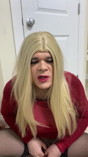 Sexy Crossdresser trans female wearing a fake toy pussy teases and talks dirty