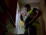 Builder drinking 2ltr - burping & stripping