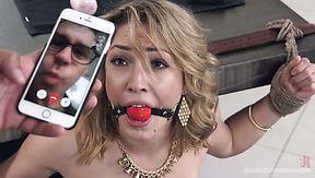 Submissive whore Lily Labeau kneels down to give a profound blowjob