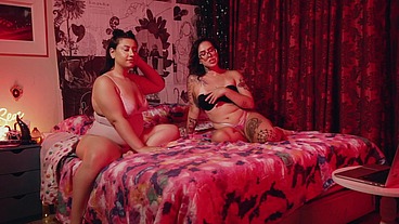 Two big ass girls and one guy make a live sex show in front of a webcam