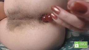 pushing out anal beads without hands from sexy hairy asshole