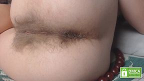 pushing out anal beads without hands from sexy hairy asshole