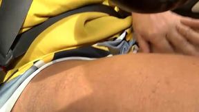 Mature woman rubs her pussy and masturbates in the car in traffic and has an orgasm