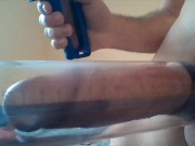 Big white dick uses penis pump and cock rings to cum