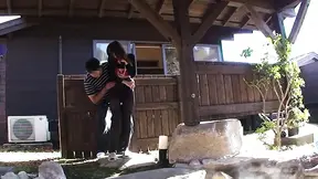Gorgeous Asian chick in lingerie gets her throat smashed in a wooden cabin