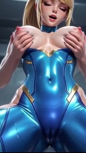 Samus Aran Zero Suit Tease Part 2 - Open Zipper, Wet Suit and Chest Play
