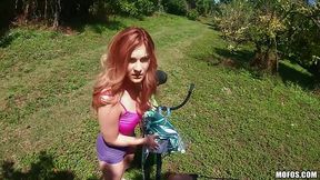 Sexy girl on bike Kara Lee hooks up with one stranger guy