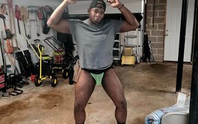 Sexy Stud in Green Mesh Jockstrap Dancing and Swinging Huge Dick