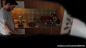 My step-grandpa caught me wanking in his kitchen!