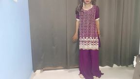 Indian hot sexy wearing tight golden legging and certain bra panty