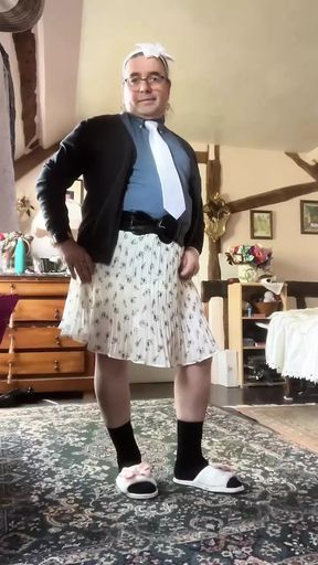 Dressed with a shirt and tie and a skirt for one evening