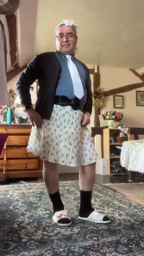 Dressed with a shirt and tie and a skirt for one evening