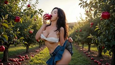 Brunette Apple Picker Slut: Orchard Blowjob &amp_ Hard Outdoor Fuck AI Generated