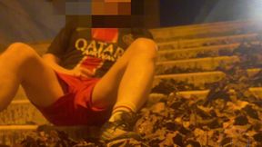 amateur boy in football gear caught wetting himself in the street