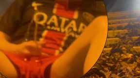 amateur boy in football gear caught wetting himself in the street