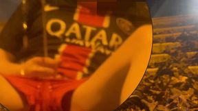 amateur boy in football gear caught wetting himself in the street