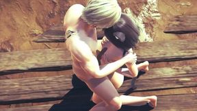 Asian kitty gives a deepthroat blowjob in a 3D anime world