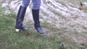 Lamb fur under heeled Wellies