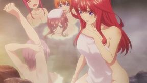 Five arousing naked anime girls are in sauna having lovely time together