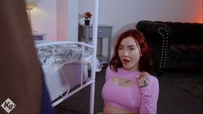 sexy tattooed redhead babe eva ray uses her yoga skills to open up fully for her bbc stud to fuck and stretch her soaking pussy