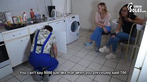 Indecent handyman learns his lesson below their 4 dominant feet