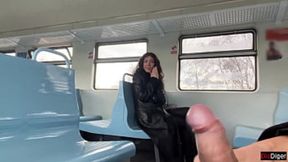 Train bound bukkake blows a stranger's dick&#x1F32D;, ending in public face-sucking and cum-covered lips.