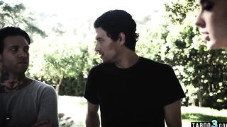 Slim teenie Haley Reed tight twat double screwed by 2 huge dicks