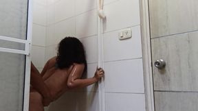 My stepfather is really horny and fucks me in the bathroom Take advantage of my stepmom's not here