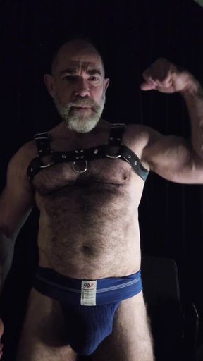 Hairy Muscle Leather Stepdaddy Showing off