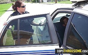Big titted milf in cop uniform loves sucking a BBC