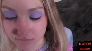 POV bosomy amateur pierced babe pussyfucked after sucking