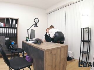 LOAN4K. Czech cutie with large titties is sucking schlong in his office