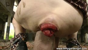 Dirtied Garden Girl Gets Huge Dildo & Anal&#x1F44C; Prolapse In Abandoned Factory