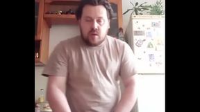 This guy put his BALLS on the table and started jerking off his COCK to taste the fresh CUM!