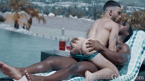 DeAngelo Spots Hot Muscular Stud For Intense Interracial Anal Session By The Pool