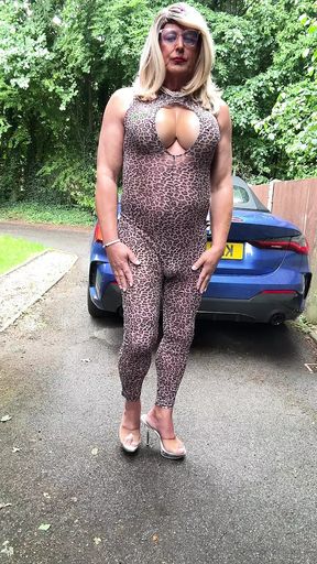 Sexy Crossdresser kellycd2022 in leopard print catsuit and heels