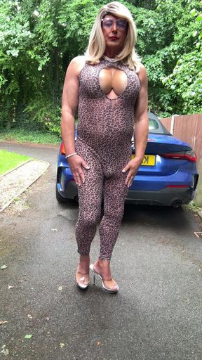Sexy Crossdresser kellycd2022 in leopard print catsuit and heels