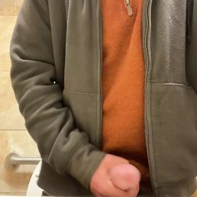 Frantically jerking my mushroom cock in public bathroom