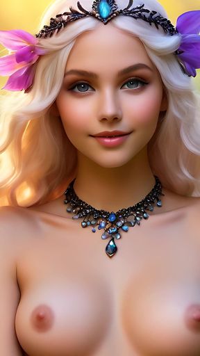 Ai Nude Art Woman Holding Anemone with Onyx Black Diamond Jewelry HD Artistic Slideshow