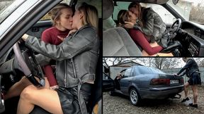 Horny lesbians having fun with old Toyota