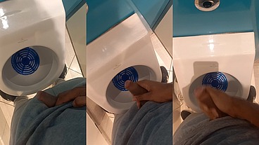 Pee and jerk off in the public toilet