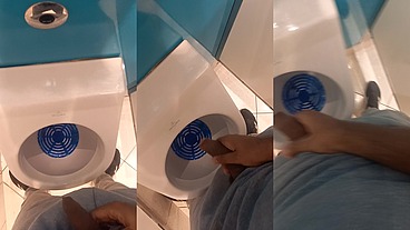 Pee and jerk off in the public toilet