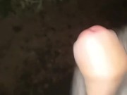 Uncutan in leather gloves, long fleece whips it out and cum thuickly on the dirt