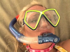 Blonde Girl Gets Cumshot While Wearing Goggles and in Chains