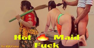 Hot maid enjoyful quick fuck with owner.