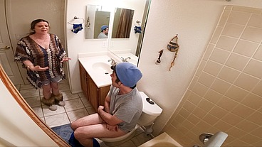 Stepmom catches her stepson masturbating and joins in!