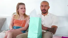 Boyfriend's nosy mom gifts couple erotic massage kit so they fuck quietly in bathroom