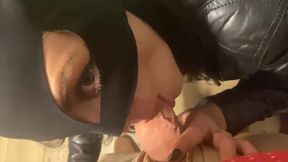 Batman Mask Blowjob on the Stairs - Cum on My Mouth &amp; Mask