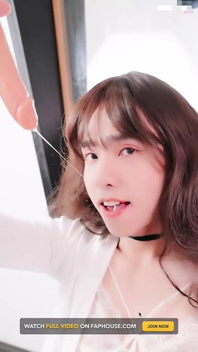 Asian Sissy in Lingerie Cums on Your Face POV